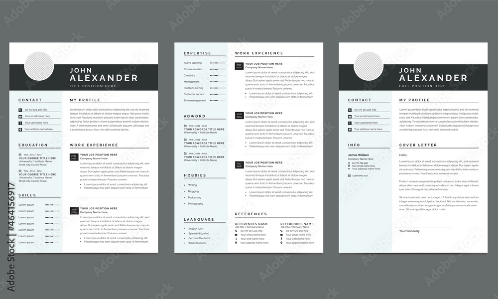 Resume / CV and cover letter template job applications 2page design vector