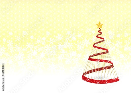 クリスマスツリーと雪が描かれた金色のクリスマスの背景