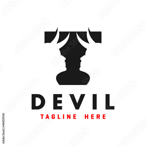 devil head inspiration illustration logo with letter T
