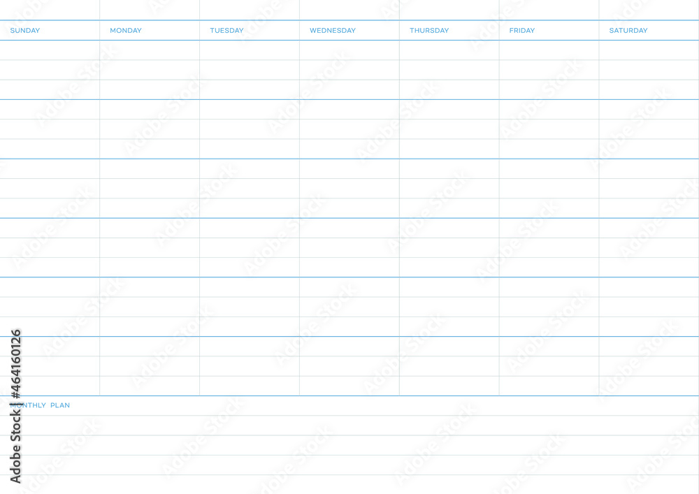 Note, scheduler, diary, calendar planner document template illustration. Monthly plan form. Note, scheduler, diary, calendar planner document template illustration. Monthly plan form.