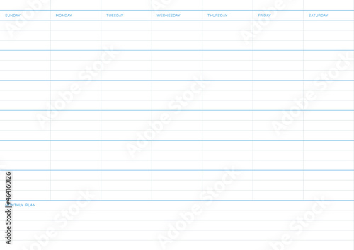 Note, scheduler, diary, calendar planner document template illustration. Monthly plan form.