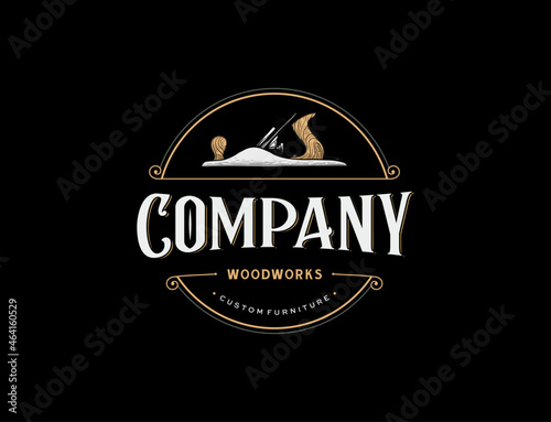 Woodworking logo with handdrawing hand planner 