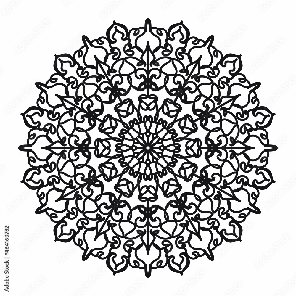Circular pattern in the form of a mandala for Henna, Mehndi, tattoos, decorations. Decorative decoration in ethnic oriental style. Coloring book page. Circular pattern in the form of a mandala for Henna, Mehndi, tattoos, decorations. Decorative decoration in ethnic oriental style. Coloring book page.