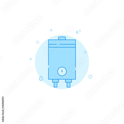 Electric boiler flat vector icon. Plumbing symbol filled line style. Blue monochrome design. Editable stroke