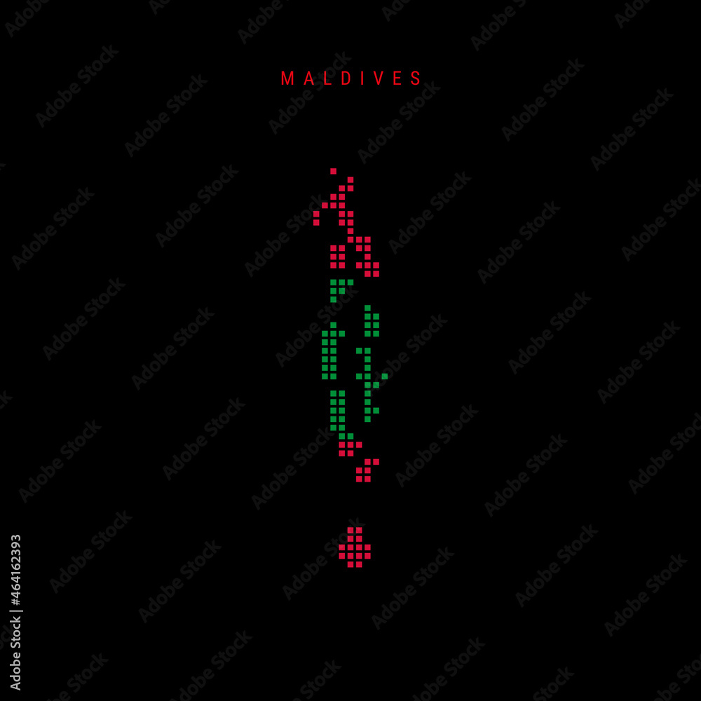 Square dots pattern map of Maldives. Dotted pixel map with flag colors. Vector illustration