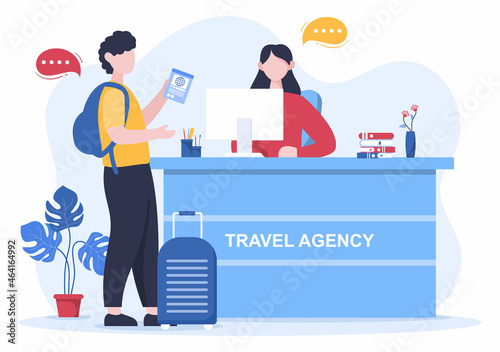 Travel Agency Background Vector illustration. People Visit the Landmarks of these World Famous Tourist Attractions using Plane, Car or Boat Transportation