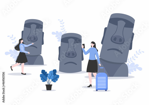 Travel to Easter Island Background Vector Illustration. Time to Visit the Icon Landmarks of these World Famous Tourist Attractions of the Country