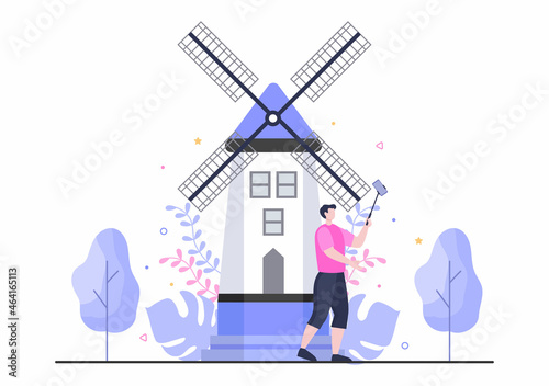 Travel to Netherland Background Vector Illustration. Time to Visit the Icon Landmarks of these World Famous Tourist Attractions of the Country