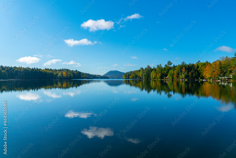 landscape of quiet lake and reflection in autumn season