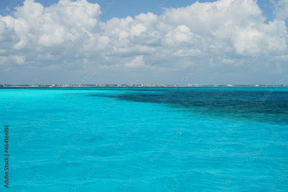 landscape of tropical sea with white cloud and blue sky