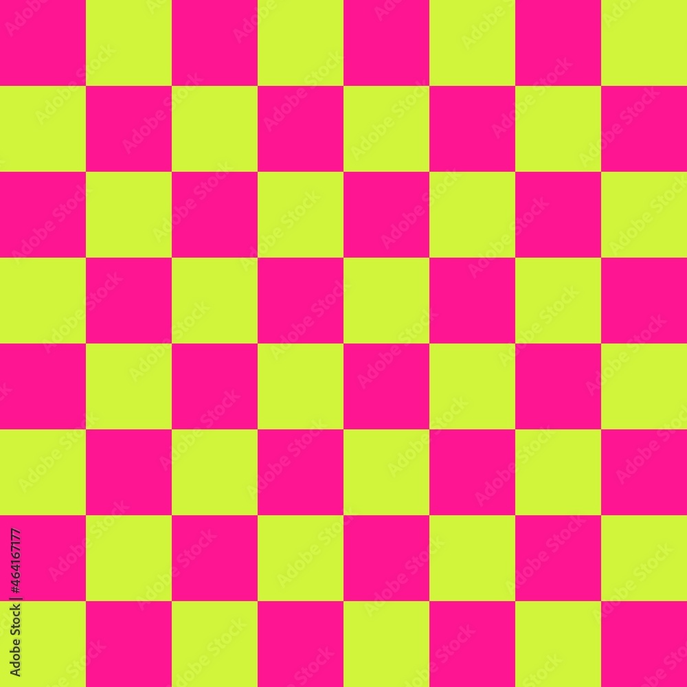 Checkerboard 8 by 8. Lime and Deep pink colors of checkerboard. Chessboard, checkerboard texture. Squares pattern. Background.
