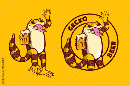Gecko beer mascot logo 
