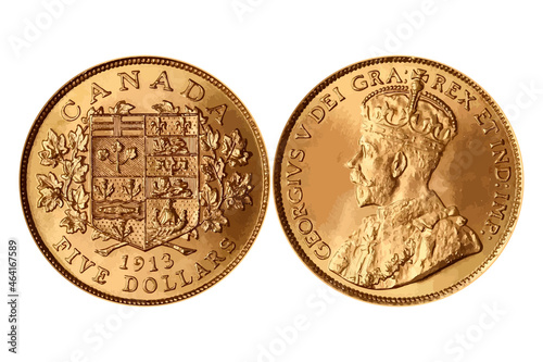 Gold coin. Canada 5 dollars. Vector illustration.	