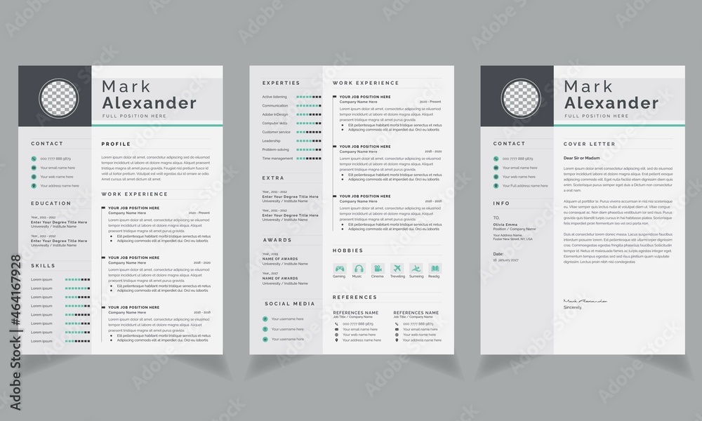 Cv and Cover Letter Template White Background Design Set 2 Page Resume, job  application Stock Vector | Adobe Stock