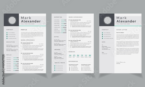 Cv and Cover Letter Template White Background Design Set 2 Page Resume, job application	