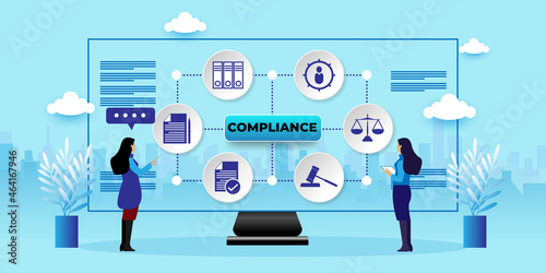 Compliance Rules, Compliance Standard Regulation Balance Business concept With icons. Cartoon Vector People Illustration
