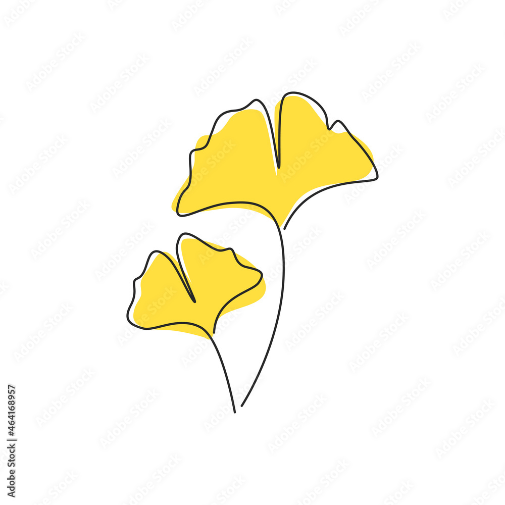 Naklejka premium One Line Drawing Abstract Ginkgo Biloba Leaf. Autumn Colour - Good Used for Logo, Icon, Clip Art, Printing, Wall Decor, Etc
