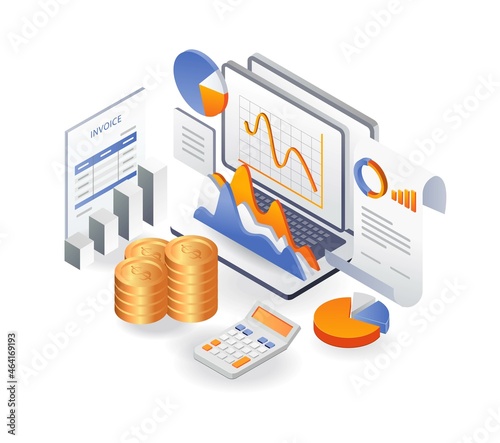 Financial analysis data on investment business results and invoice reports