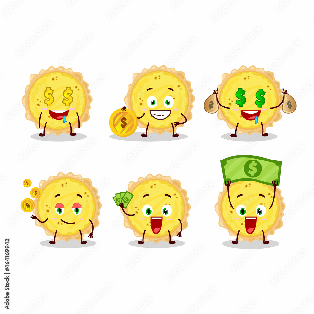 Cheese tart cartoon character with cute emoticon bring money Cheese tart cartoon character with cute emoticon bring money