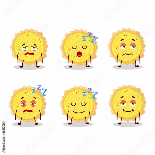 Cartoon character of cheese tart with sleepy expression