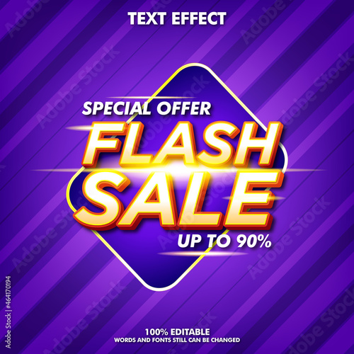Editable sale text effect with neon light. Flash sale banner design for promotion