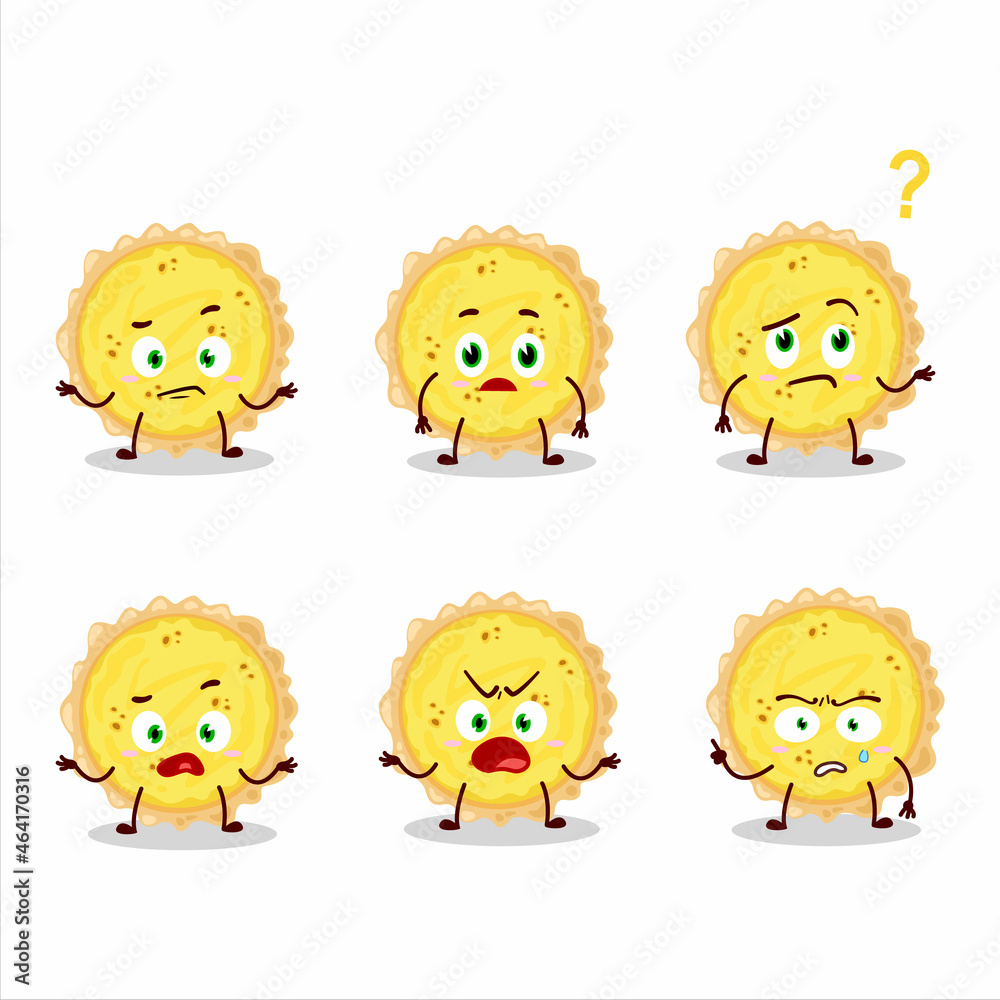 Cartoon character of cheese tart with what expression Cartoon character of cheese tart with what expression