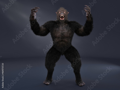 3D Render   Male werewolf character is howling  horror creature character for halloween
