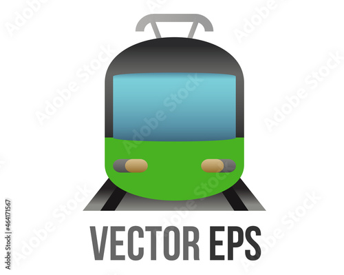 vector green public transport train or subway on rails icon for short or medium length journeys