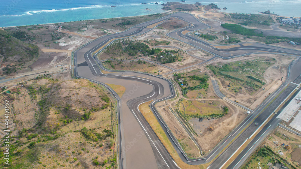 defaultAerial view of full track view of the mandalika circuit. The international mandalika circuit in Indonesia. Lombok, Indonesia