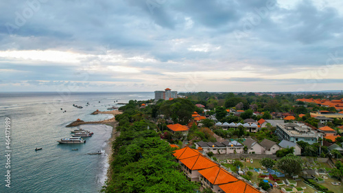 Aerial view of beautiful Sunrise in Matahari Terbit Beach with morning sunrise sunlight. Denpasar, Indonesia photo