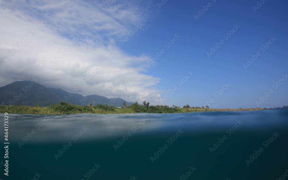 view of Taitung county mountains from the water. Taiwan