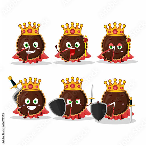 A Charismatic King chocolate tart cartoon character wearing a gold crown
