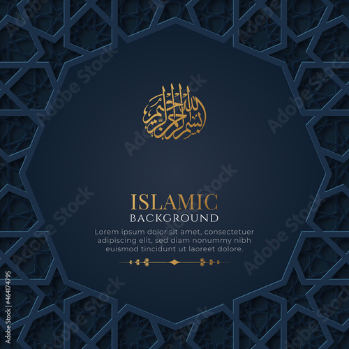 Arabic Islamic Elegant Blue Luxury Ornamental Background with Decorative Islamic Pattern