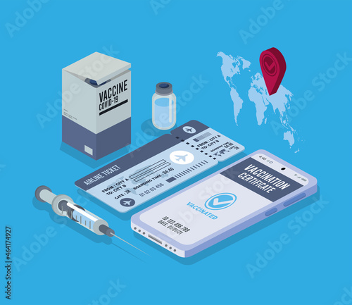 vaccine passport and travel icons