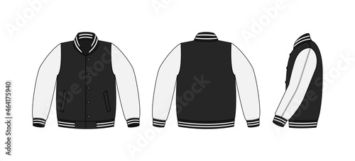 Varsity jacket ( baseball jacket )  template illustration(front,back and side ) photo