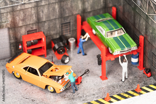 Miniature mechanics at the workshop top view