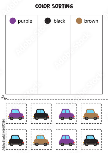 Sort cars by colors. Learning colors for children.