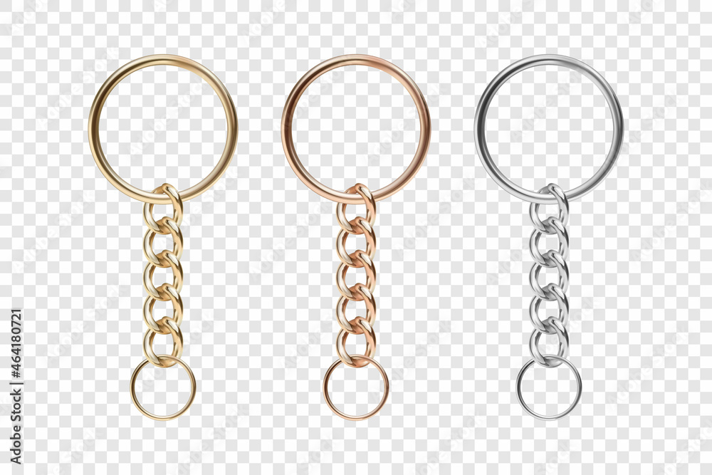 Vector 3d Realistic Metal Golden, Silver Chain Keychain, Ring Icon Set  Closeup Isolated. Stainless Steel Chains, Chains Key Holder Design  Template. Key Rings Stock Vector | Adobe Stock