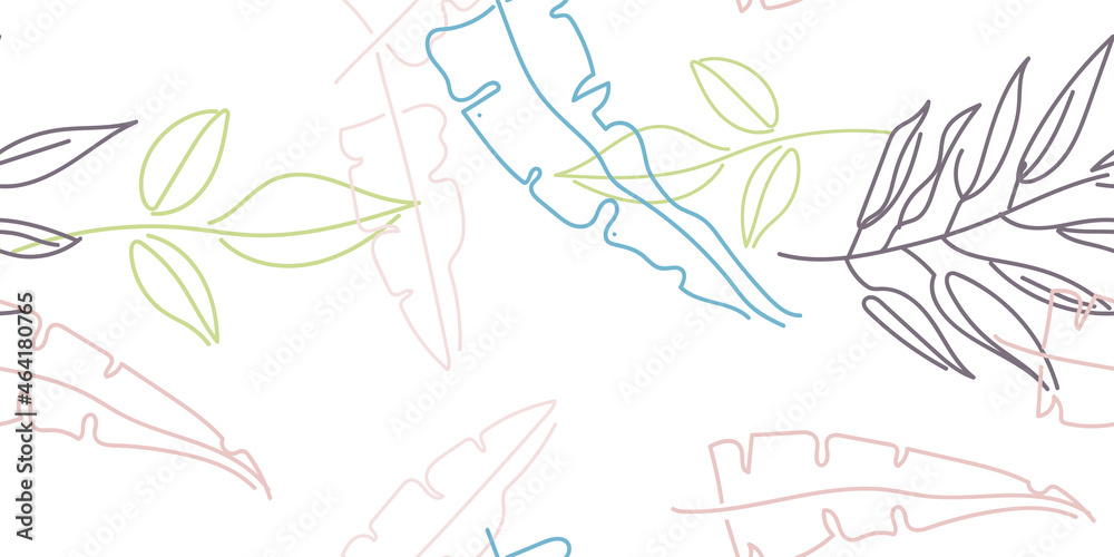 Tropical Leaf Modern Print Pastel One Line Drawing Tropical Leaf Modern Print Pastel One Line Drawing