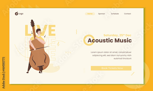 Live music performance with a man playing double bass on landing page design