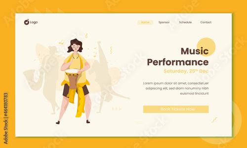 A woman playing conga drum percussion on landing page design