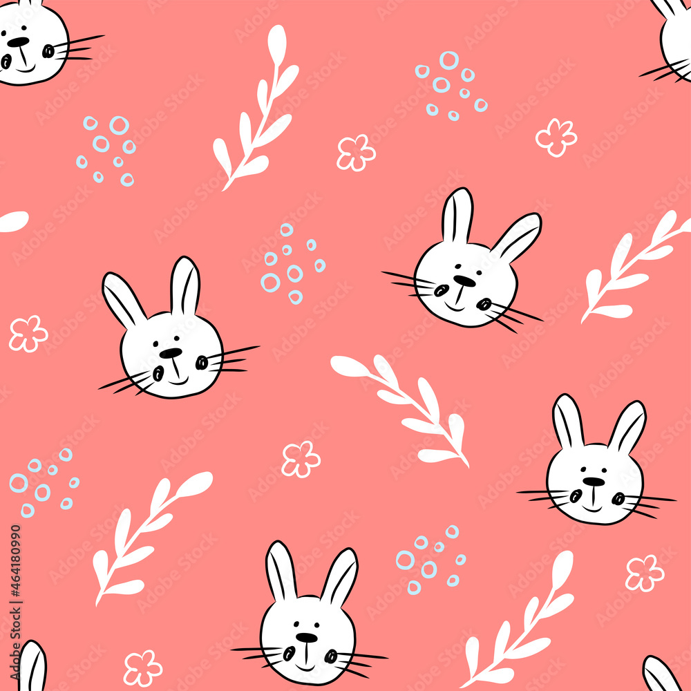 Seamless pattern with cute hand drawn bunny head in doodle style,easter illustration with rabbit,holiday decoration,print for wrapping paper,textile and fabric,kids fashion,nursery design,baby shower. Seamless pattern with cute hand drawn bunny head in doodle style,easter illustration with rabbit,holiday decoration,print for wrapping paper,textile and fabric,kids fashion,nursery design,baby shower.