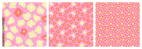 Colorful abstract floral vector seamless pattern set in bright summer colours. Non directional repeat design with minimalist hand drawn flowers.