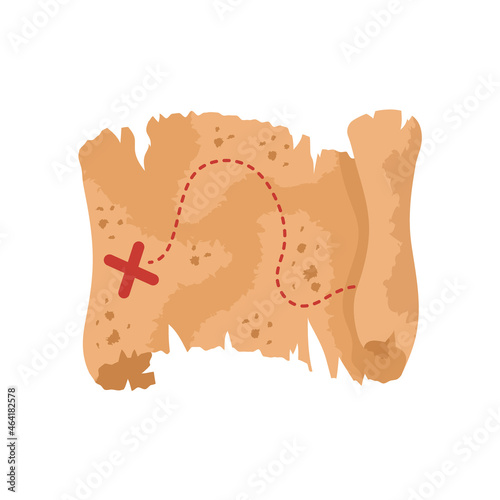 Vintage pirate treasure map. Piracy icon isolated on white background. Vector illustration in flat cartoon style.
