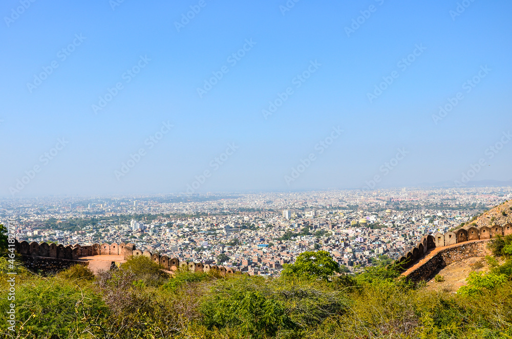 View of Jaipur city from Nahargarh fort in Rajasthan, India