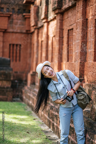 Young backpacker female travel in ancient site