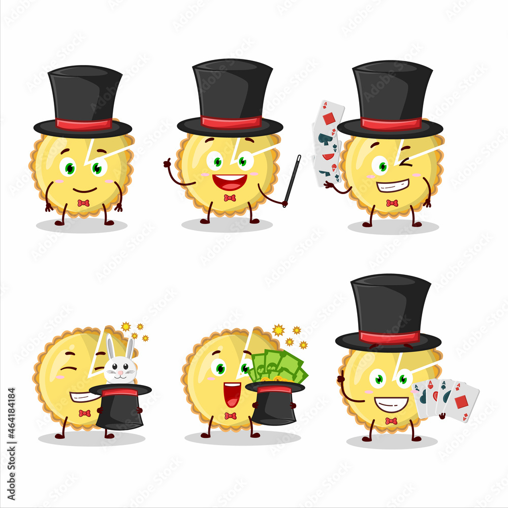 A lemon tart Magician cartoon character perform on a stage A lemon tart Magician cartoon character perform on a stage