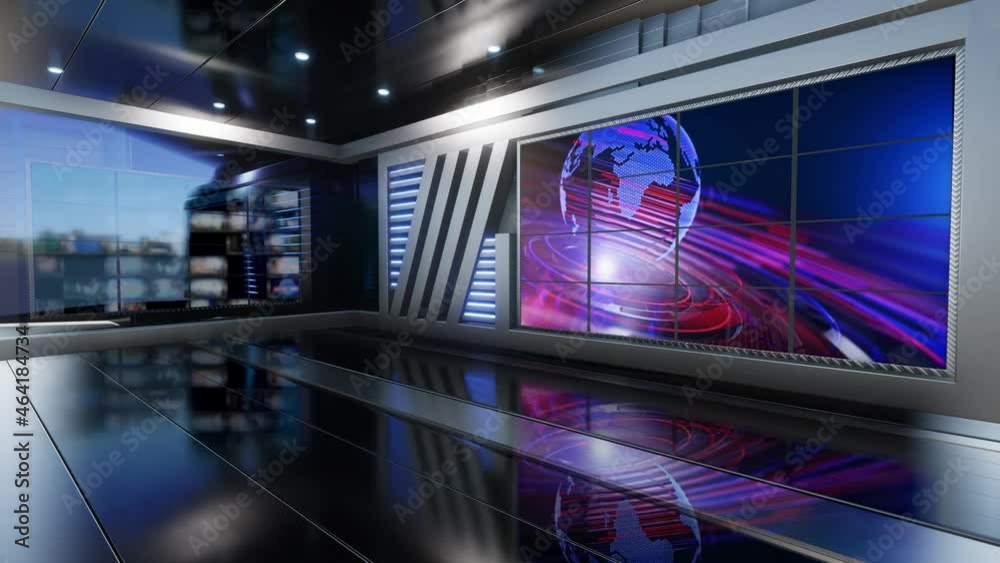 News TV Studio Set - Virtual Green Screen Background Loop motion footage, A green screen static image is included for easy editing