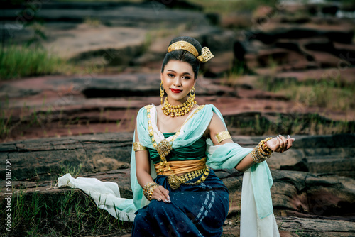 Young beautiful woman in legendary literary Thailand serpents photo