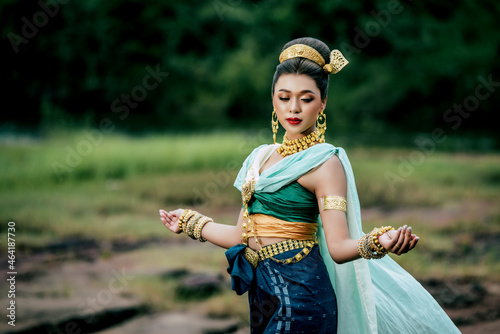 Young beautiful woman in legendary literary Thailand serpents photo